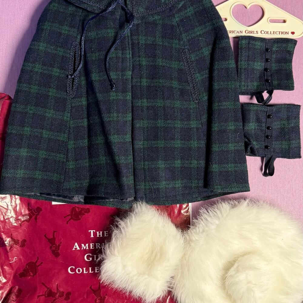 American Girl Samantha Plaid Winter Coat Pleasant Company Custom Hat Muff
